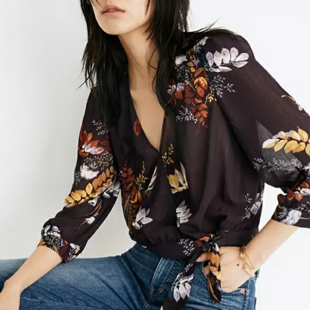 MADEWELL Blooming Oasis Wrap Top Plum S